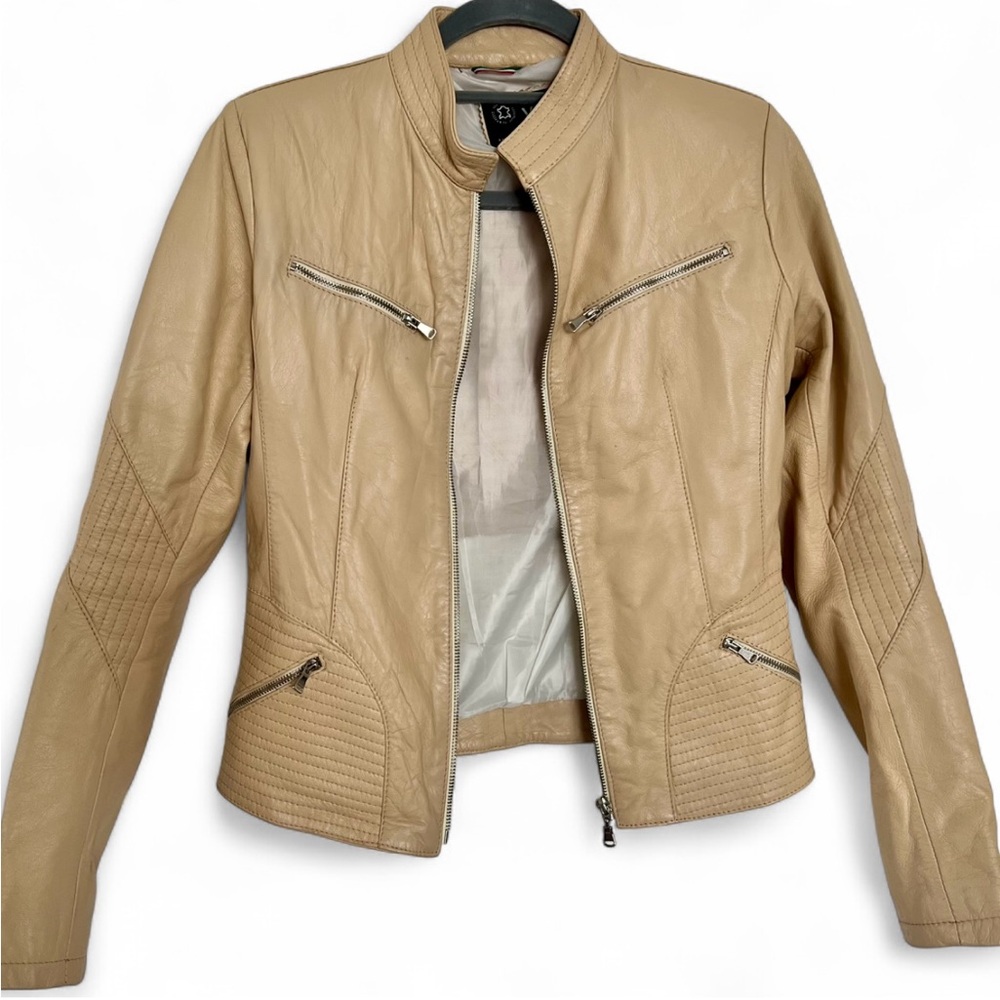 Vera Pelle Vintage Tan Leather Jacket Italian Motorcycle Style 44 or XS